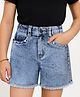 Arias Cotton Woven Knee Length Washed Shorts With Stretch & Hearts Studs -Blue