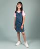 tweeny mini Denim Woven Solid Pinafore Dress With Half Sleeves Tee - Blue