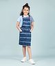 tweeny mini Denim Woven Tie Dye Pinafore Dress With Half Sleeves Striped Tee - Dark Blue