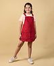 tweeny mini Corduroy Woven Solid Pinafore Dress With Half Sleeves Tee - Red