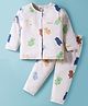 ToffyHouse Cotton Knit Full Sleeves Front Open Night Suit With Bear Print - Beige