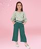 Cutecumber Cotton Woven Three Fourth Sleeves Floral Printed Crop Top With Culottes Set - Green