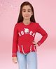 Cutecumber Knit Full Seleeves Rock Text Patch Detailed & Unicorn Shaped Sequins Embellished Top - Red