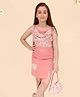 Cutecumber Georgette Woven Sleeveless Floral Printed & Embroidered Dress With Sling Bag - Peach