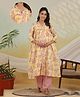 Ikk Kudi by Seerat Cotton Woven Three Fourth Sleeves Floral Printed Kurta With Nursing Access & Coordinating Pant Set - Yellow