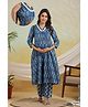 Ikk Kudi by Seerat Cotton Woven Three Fourth Sleeves Abstract Printed Kurta With Nursing Access & Pant Set - Indigo