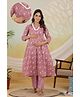 Ikk Kudi by Seerat Cotton Woven Three Fourth Sleeves Floral Printed Lace Detailed Maternity Kurta With Nursing Access & Pant Set - Violet
