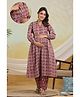 Ikk Kudi by Seerat Cotton Woven Three Fourth Puffed Sleeves Floral Printed Maternity Kurta With Nursing Access & Pant Set - Rust