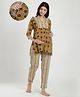 Ikk Kudi by Seerat Cotton Woven Three Fourth Sleeves Floral Swirls & Chevron Printed Maternity Kurta With Nursing Access & Pant Set - Mustard