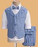 Rikidoos Full Sleeves Striped 3 Piece Coordinating Party Suit Set With Bow - White & Blue