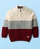 Babyhug Knit Full Sleeves High Neck Henley Style Striped Pullover Sweater With Cable Knit Design  - White