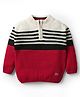 Babyhug Knitted Full Sleeves Pullovers with Color Block & Stripe Design - Red Black & White