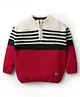 Babyhug Knitted Full Sleeves Pullovers with Color Block & Stripe Design - Red Black & White