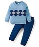 Babyhug Knit Full Sleeves Pullover Sweater Set with Geometry Design - Light Blue & Navy Blue