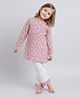 Polka Tots Cotton Woven Full Sleeves Pineapples Printed Coordinating Night Suit Set - Pink