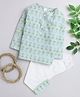Polka Tots Cotton Woven Full Sleeves Pineapples Printed Coordinating Night Suit Set - Green