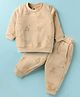 Zero Fleece Knit Full Sleeves Bear Printed Winter Co-Ord Night Suit - Cream
