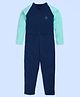 Kiddopanti Full Raglan Sleeves Cut & Sew Legged Swimsuit - Teal & Light Blue