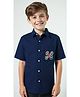 CAVIO Cotton Woven  Half Sleeves Screen Printed Shirt - Navy