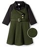 Hola Bonita Knit Full Sleeves Dress With Inner Tee & Belt - Olive Green