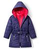 Pine Kids Woven Full Sleeves Solid Color Hooded Padded Jacket - Navy Blue