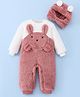 Mark & Mia Full Sleeves Winter Wear Romper With Animal Applique & Cap - Rose Gold & White