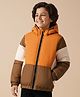 Pine Kids Woven Full Sleeves Hooded Padded Jacket With Color Block Design - Tan