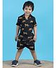 Polka Tots Cotton Woven Half Sleeves Leopards Printed Coordinating Shirt & Shorts Set - Black