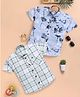 blushh berry Cotton Blend Woven Pack Of 2 Half Sleeves Checked & Leaves Printed Shirts - Blue & Green