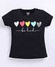 Kidcity Cotton Sinker Knit Half Sleeves Be Kind Text & Hearts Printed Top - Black