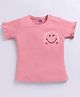 Kidcity Cotton Knit Half Sleeves Simley Printed Top - Peach