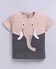 Kidcity Cotton Sinker Knit Half Sleeves Elephant Printed Tee - Beige