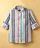 Noddy Full Sleeves Striped Mandarin Collar Shirt - Green