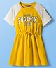 Pine Kids Cotton Knit Half Raglan Sleeves Sweatshirt Dress With Text Print - Yellow