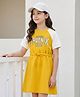 Pine Kids Cotton Knit Half Raglan Sleeves Sweatshirt Dress With Text Print - Yellow