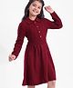 Hola Bonita Knitted Full Sleeves Collar Neck Sweater Dress With Cable Knit Design - Wine