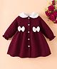 Mark & Mia Full Sleeves Solid Front Open Winter Frock With Bow Applique - Maroon