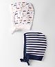 Doodle Poodle Interlock Cotton Knit Caps With Knot & Stripes & Aeroplane Print Pack Of 2 White & Navy Blue - Diameter 10 cm