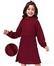 Hola Bonita Knitted Full Sleeves Cable Knit Double Layer Turtle Neck Sweater Dress - Wine