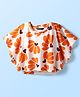 Pine Kids Cotton Knit Half Sleeves Kaftan Style Top with Floral Print - Orange & White