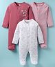 I Bears Interlock Knit Full Sleeves Footed Sleepsuit With Stripes & Floral Print Pack Of 3 - White Pink & Red