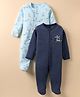 I Bears Interlock Knit Full Sleeves Tiger Printed Footed Sleep Suits Pack of 2 - Light & Navy Blue