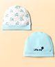 Doodle Poodle Interlock Cotton Knit Caps With Bear Print Pack Of 2 Light Blue - Diameter 10 cm