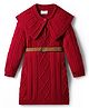 Hola Bonita Knitted Full Sleeves Solid Sweater Dress With Cable Knit Design - Red