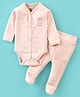 I Bears Interlock Knit Full Sleeves Onesie With Footed Leggings & Teddy Print - Light Blue