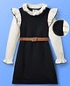 Hola Bonita Knitted Full Sleeves Textured Fabric Sweater Dress With Belt - Black & White