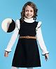Hola Bonita Knitted Full Sleeves Textured Fabric Sweater Dress With Belt - Black & White