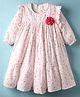 Rassha Full Puffed Sleeves Floral Applique Detailed & Printed Dotted Striped Tiered Dress - White