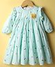 Rassha Full Puffed Sleeves Floral Applique Detailed Doodle Art Printed Tiered Dress - Sea Green
