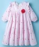 Rassha Full Puffed Sleeves Striped & Floral Applique Detailed Dress - Baby Pink